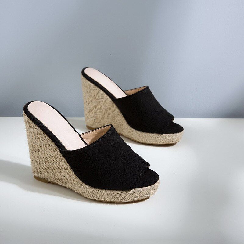Cata Dames Platform Sandaal Met Zwarte Wedges - Zwart