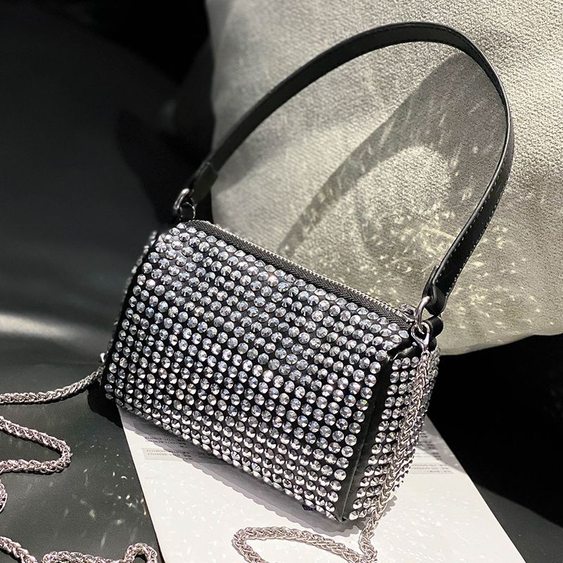 Cata Dames Punk Stijl Handtas Met Strass - Zilver
