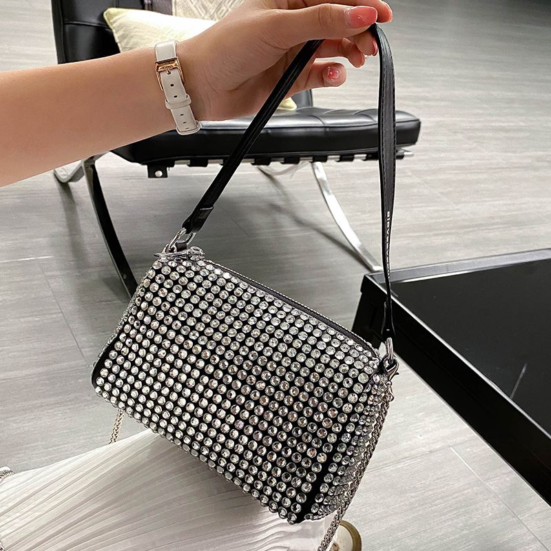 Cata Dames Punk Stijl Handtas Met Strass - Zilver