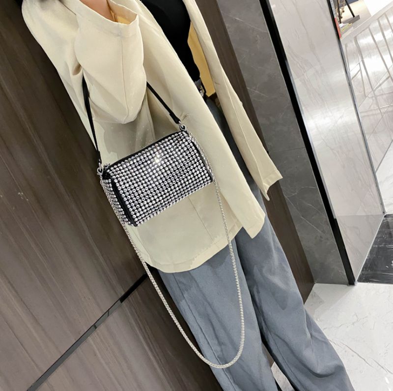 Cata Dames Punk Stijl Handtas Met Strass - Zilver