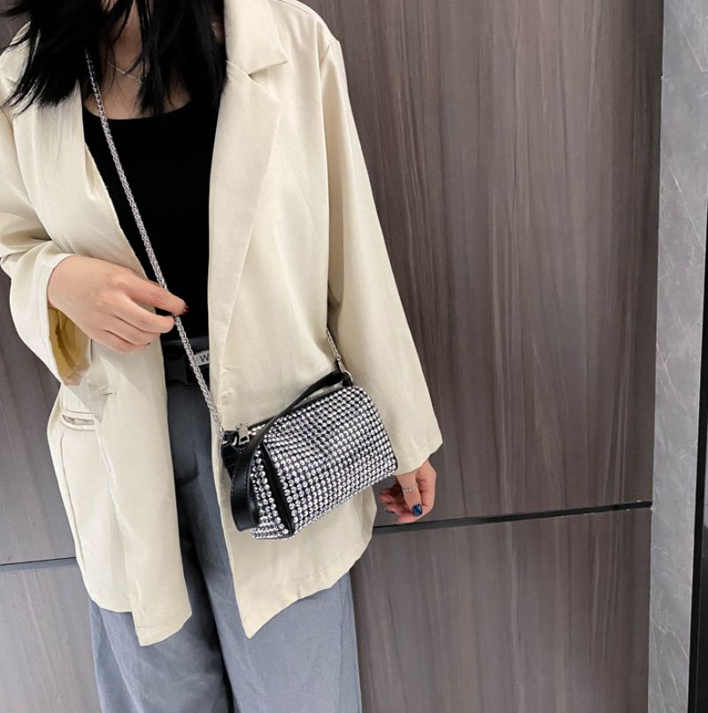 Cata Dames Punk Stijl Handtas Met Strass - Zilver