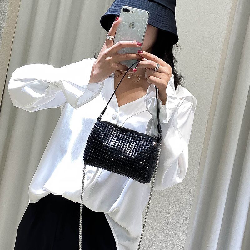 Cata Dames Punk Stijl Handtas Met Strass - Zilver