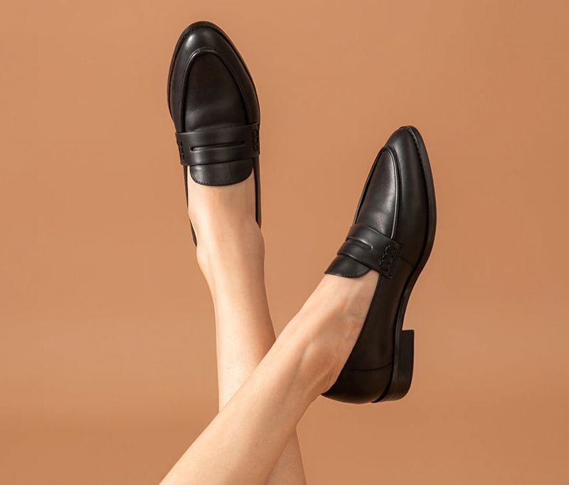 Cerezos Dames Leren Loafer Schoenen - Zwart