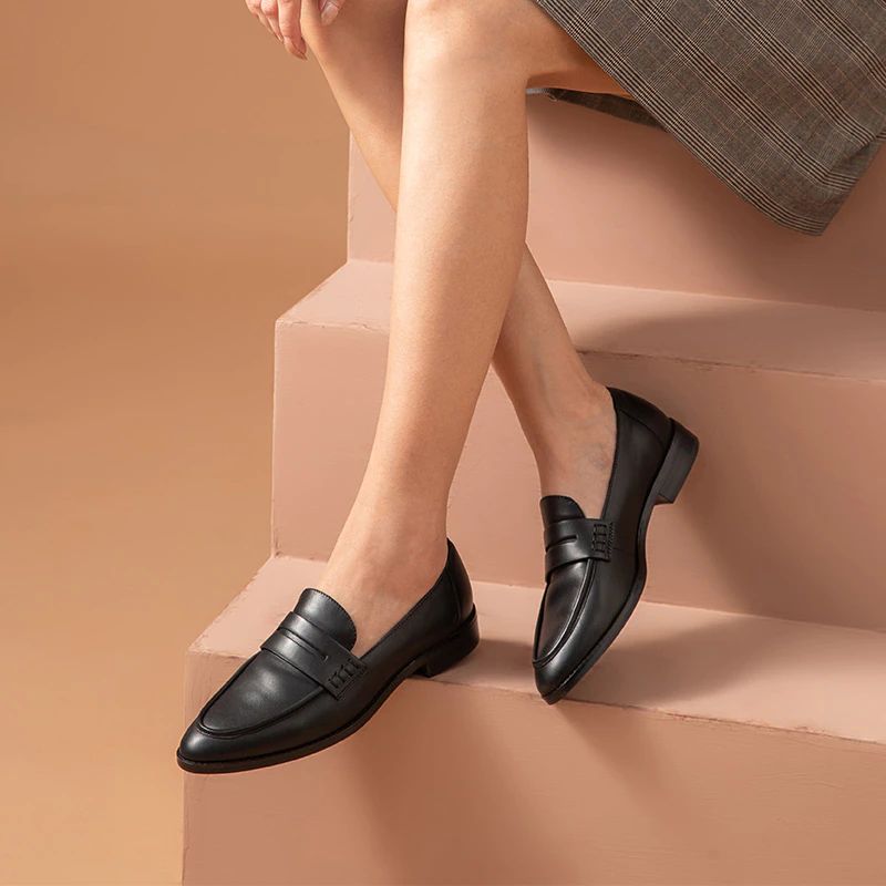 Cerezos Dames Leren Loafer Schoenen - Zwart