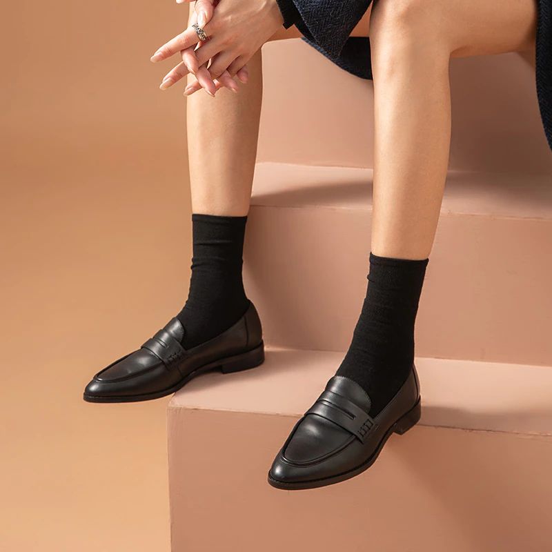 Cerezos Dames Leren Loafer Schoenen - Zwart