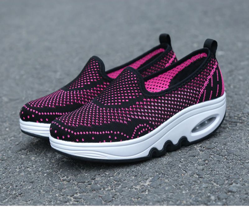 Chajaya Dames Platform Slip-on Ademende Schoenen - Zwart Roze