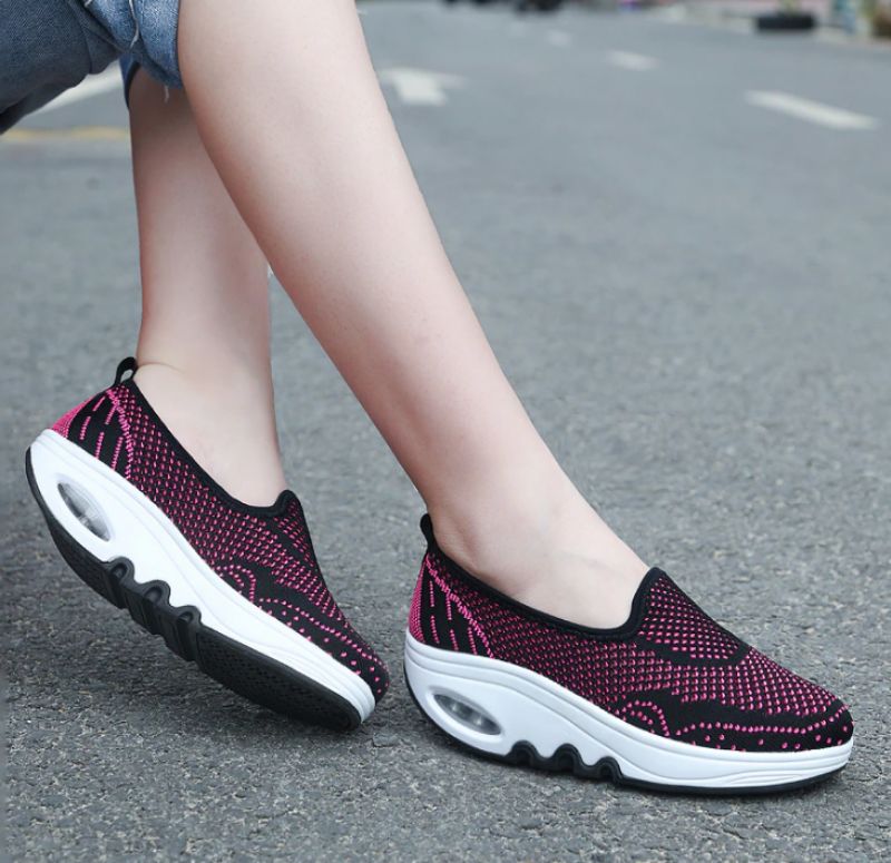 Chajaya Dames Platform Slip-on Ademende Schoenen - Zwart Roze