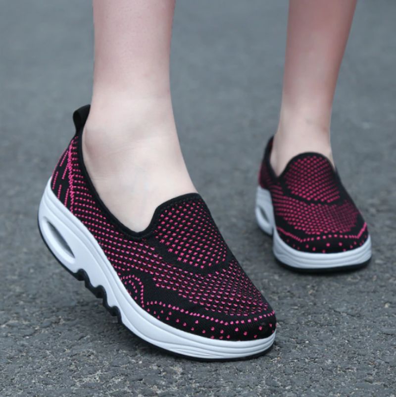 Chajaya Dames Platform Slip-on Ademende Schoenen - Zwart Roze