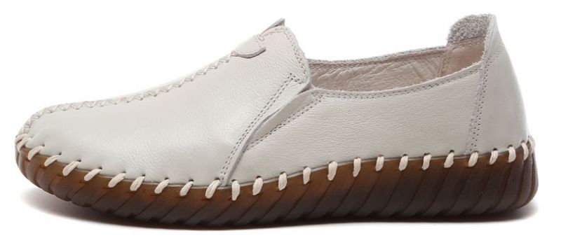 Charis Dames Platte Leren Instappers - Beige