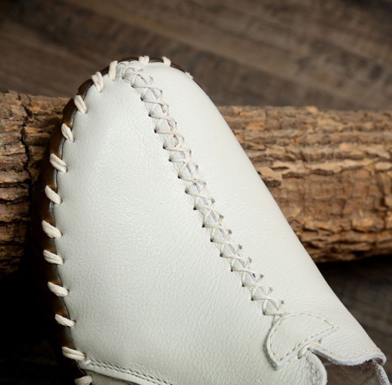 Charis Dames Platte Leren Instappers - Beige