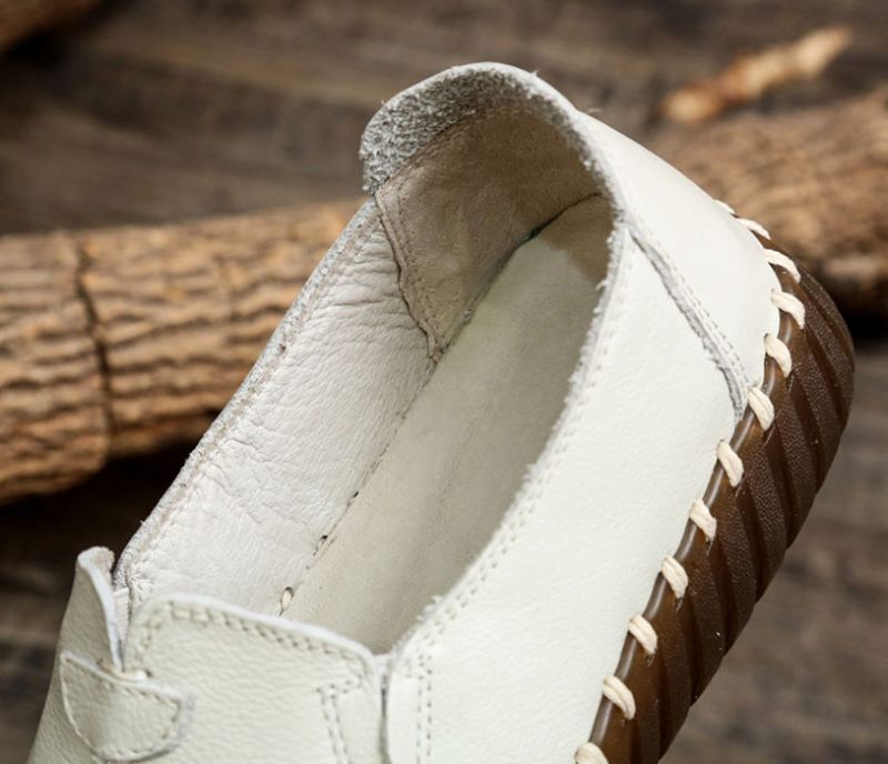 Charis Dames Platte Leren Instappers - Beige