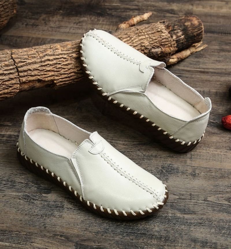 Charis Dames Platte Leren Instappers - Beige
