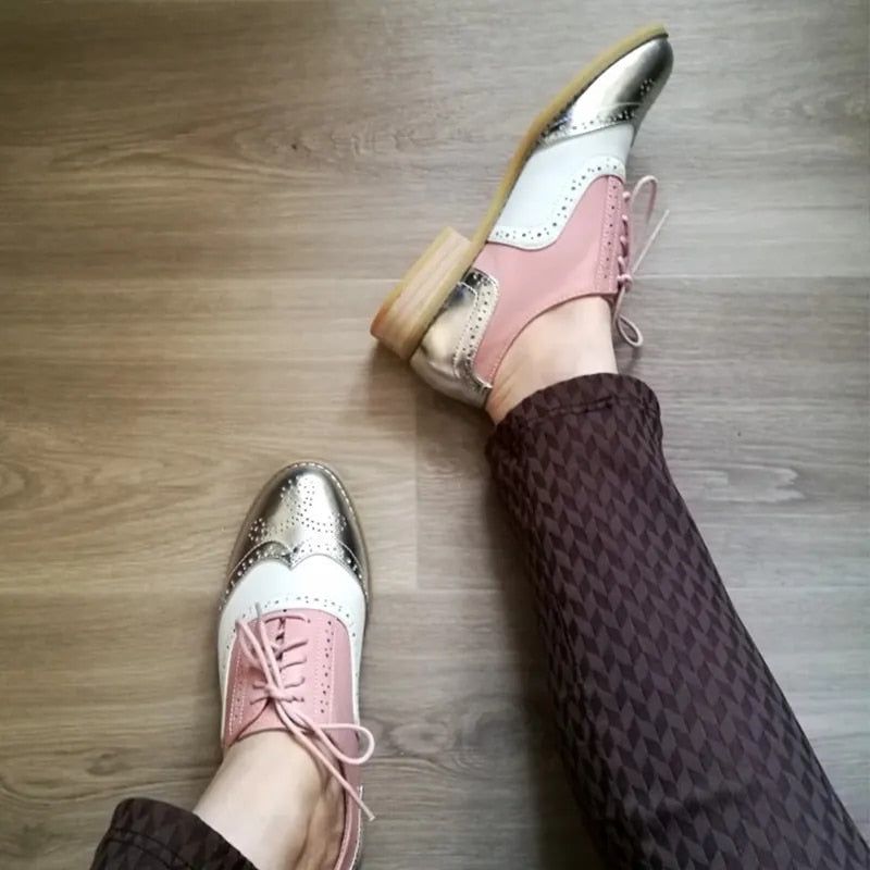 Charly Dames Oxfords - Zilver Wit Roze