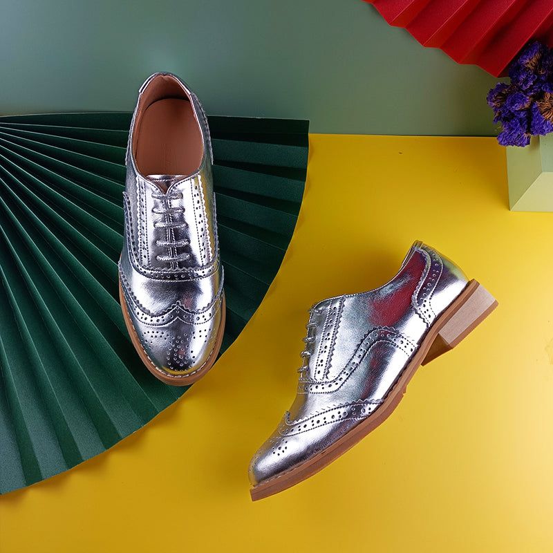 Charly Dames Oxfords - Zilver Wit Roze