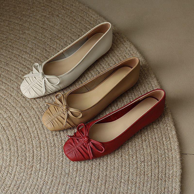 Charo Dames Leren Platte Schoenen - Beige