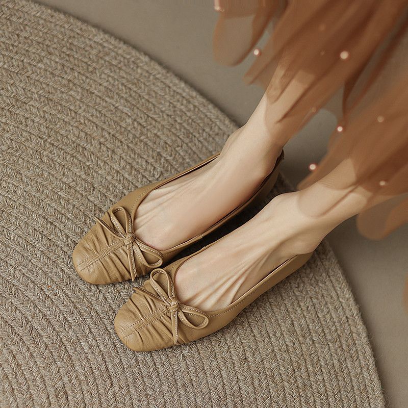 Charo Dames Leren Platte Schoenen - Beige