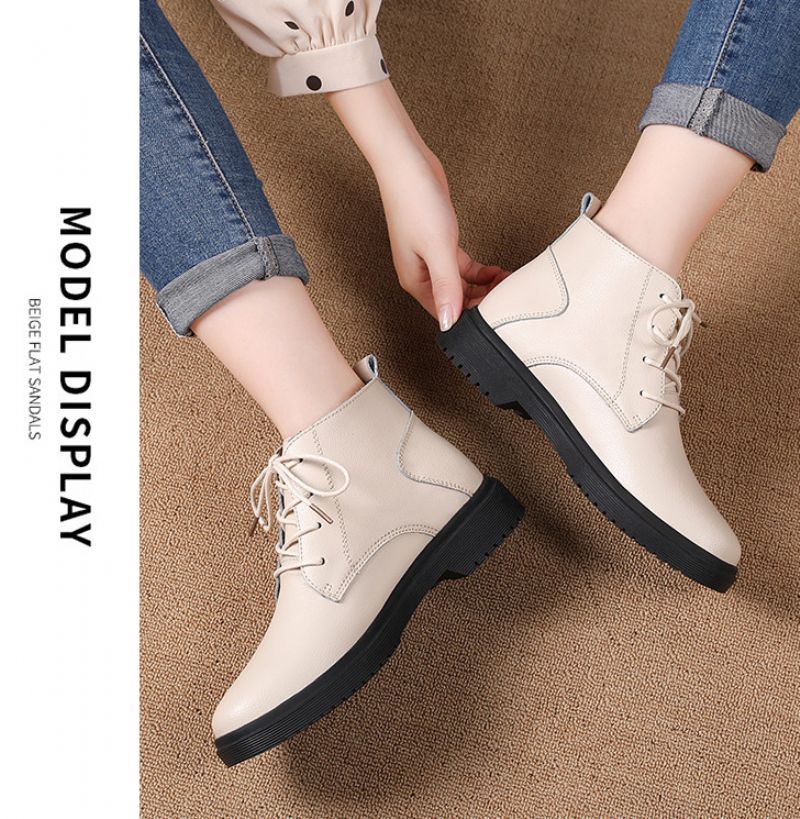 Chaten Dames Oxford Veter Enkel Laarzen - Beige