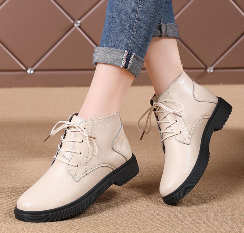 Chaten Dames Oxford Veter Enkel Laarzen - Beige