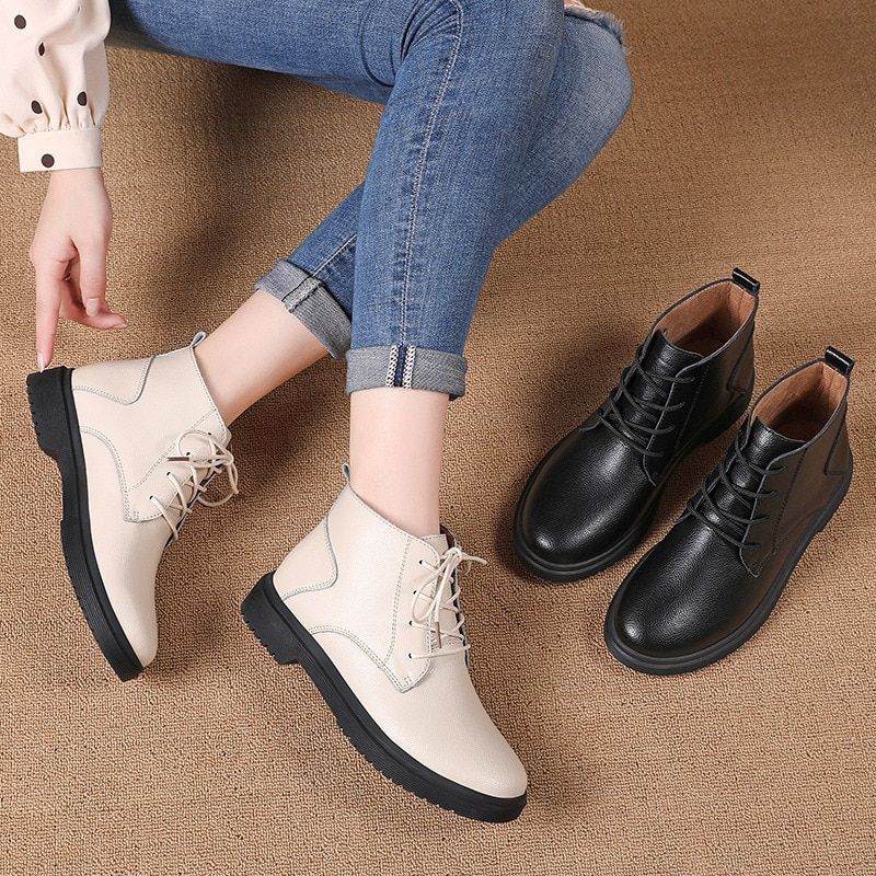 Chaten Dames Oxford Veter Enkel Laarzen - Beige