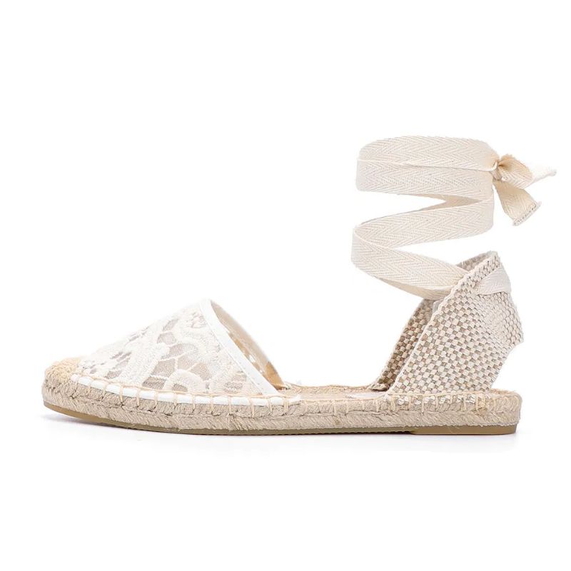 Chelio Dames Kant Platte Espadrilles - Wit