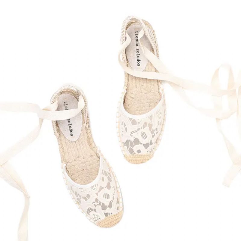 Chelio Dames Kant Platte Espadrilles - Wit