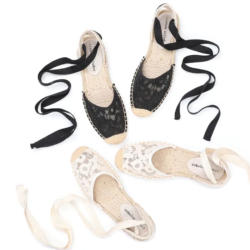 Chelio Dames Kant Platte Espadrilles - Wit