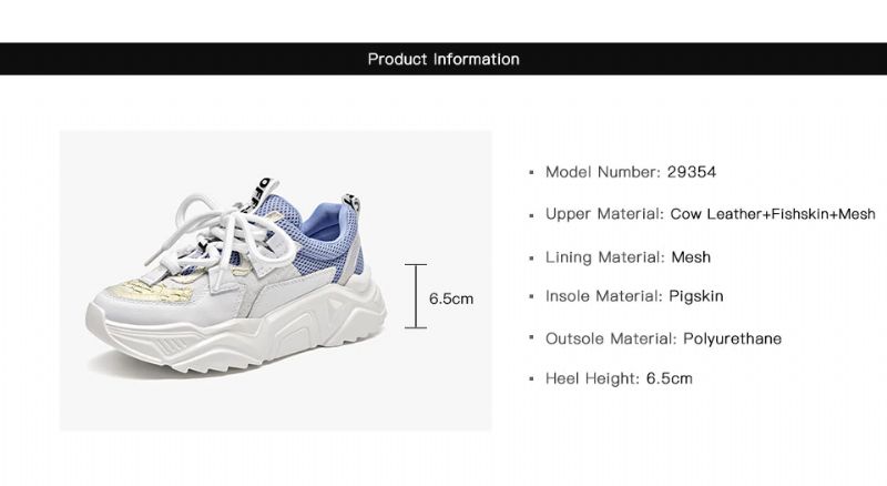 Chelma Dames Sneakers Platform Leuke Leren Schoenen - Wit Blauw