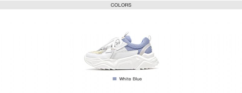 Chelma Dames Sneakers Platform Leuke Leren Schoenen - Wit Blauw