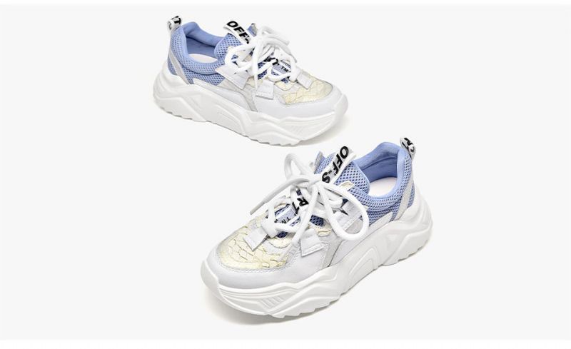 Chelma Dames Sneakers Platform Leuke Leren Schoenen - Wit Blauw