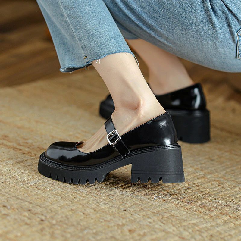 Cheslie Dames Lakleren Platform Schoenen - Zwart