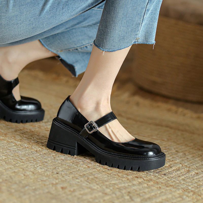 Cheslie Dames Lakleren Platform Schoenen - Zwart