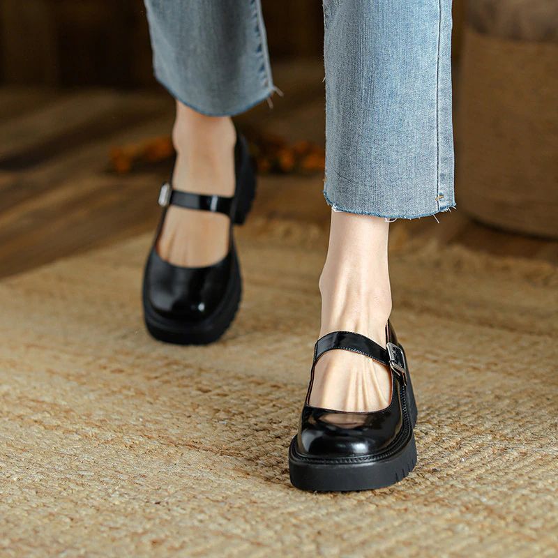 Cheslie Dames Lakleren Platform Schoenen - Zwart