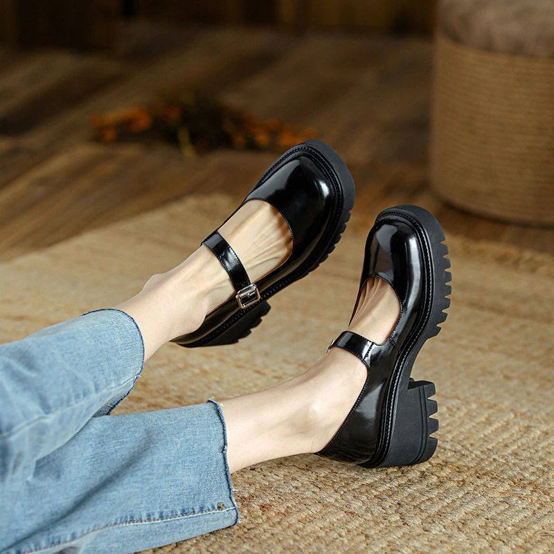 Cheslie Dames Lakleren Platform Schoenen - Zwart