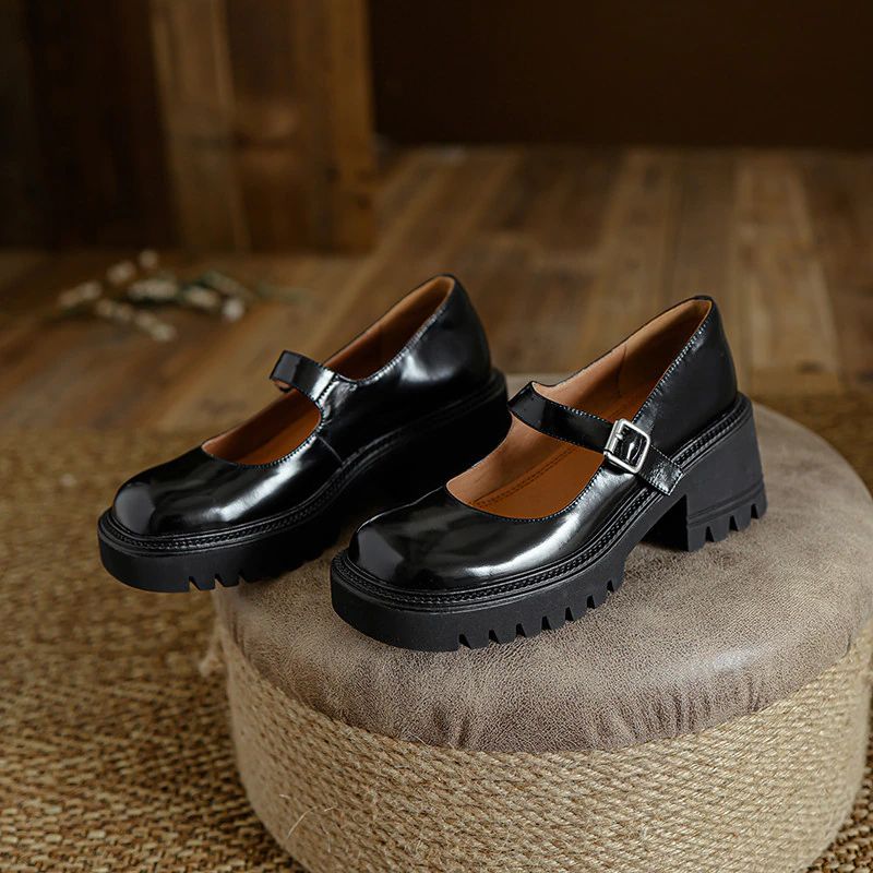 Cheslie Dames Lakleren Platform Schoenen - Zwart