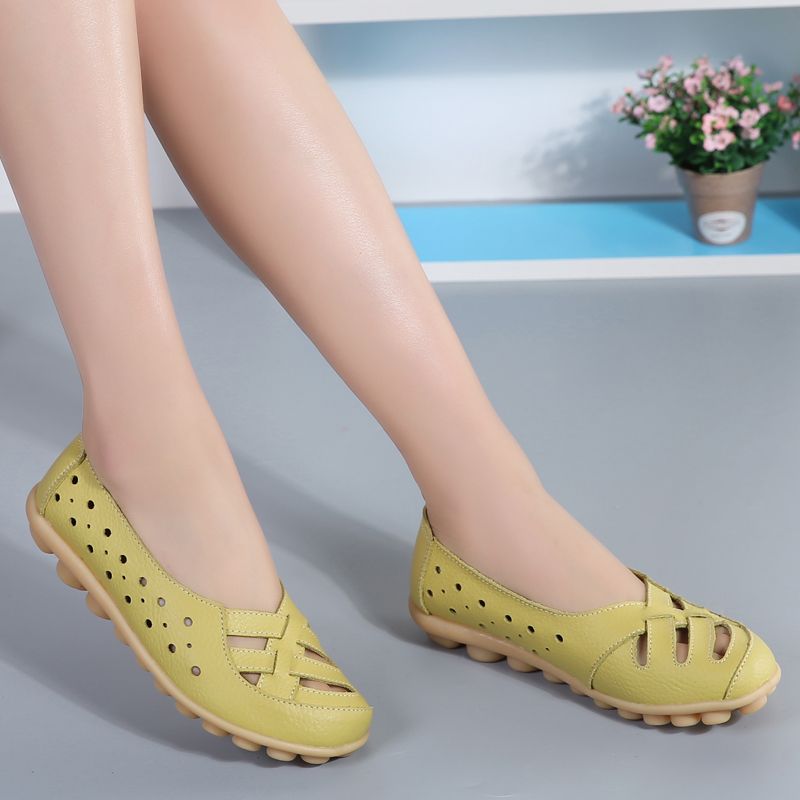 Chiara Dames Leren Instappers Loafer Schoenen - Geel