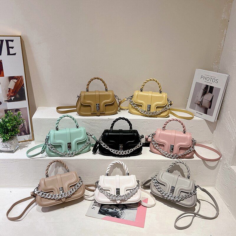 Cintya Dames Kleine Leren Handtas Met Ketting - Beige