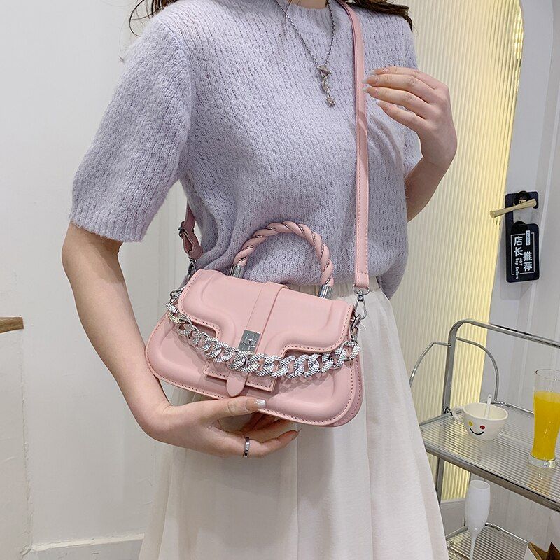 Cintya Dames Kleine Leren Handtas Met Ketting - Beige