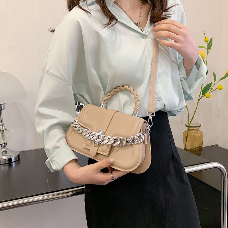 Cintya Dames Kleine Leren Handtas Met Ketting - Beige