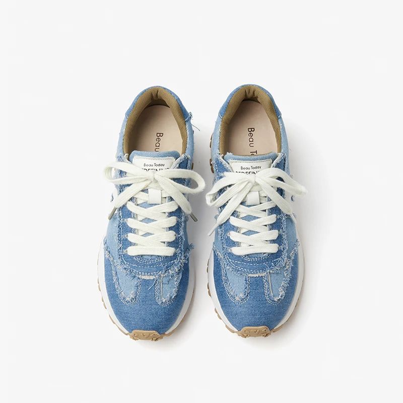 Clara Dames Veterschoen Leren Sneaker - Blauw