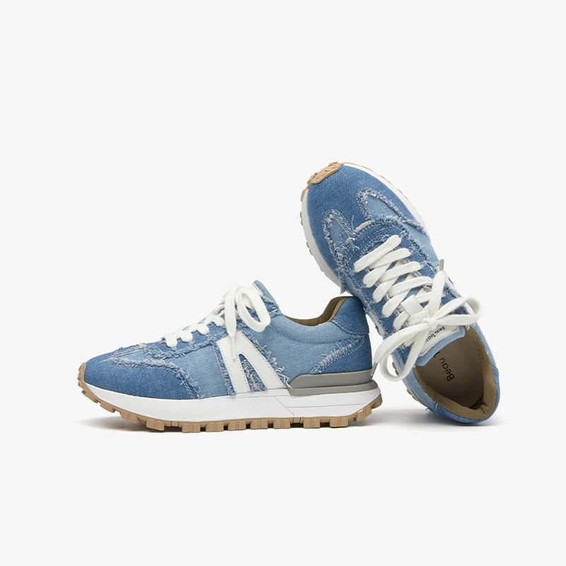 Clara Dames Veterschoen Leren Sneaker - Blauw