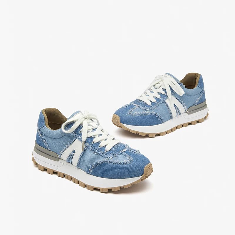 Clara Dames Veterschoen Leren Sneaker - Blauw