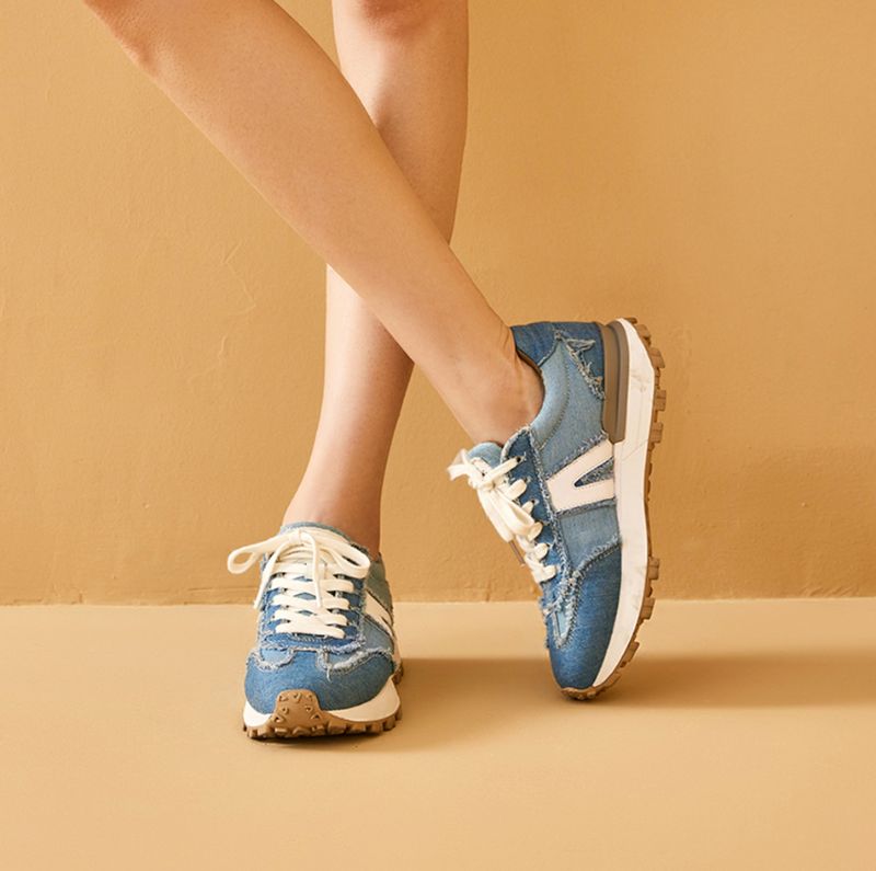 Clara Dames Veterschoen Leren Sneaker - Blauw