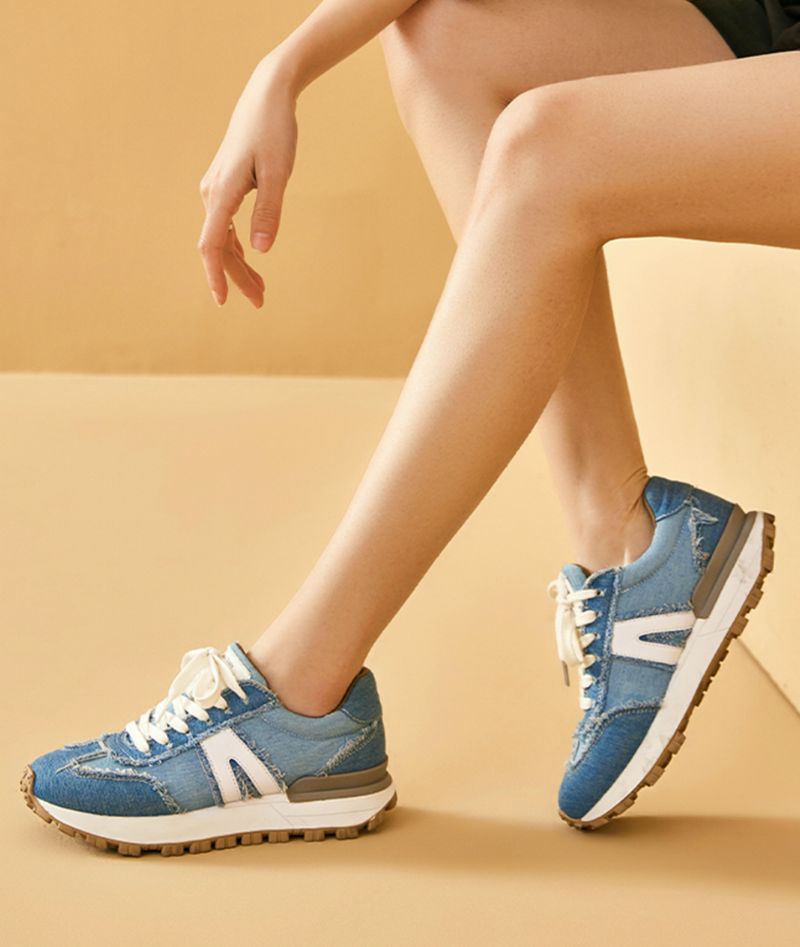 Clara Dames Veterschoen Leren Sneaker - Blauw
