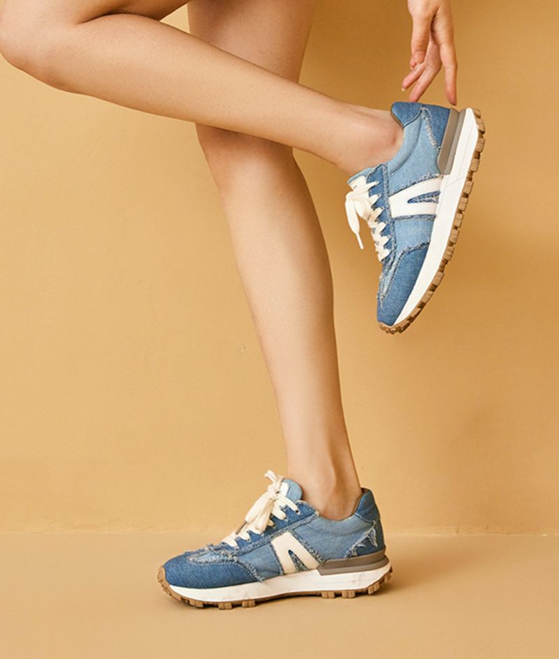 Clara Dames Veterschoen Leren Sneaker - Blauw