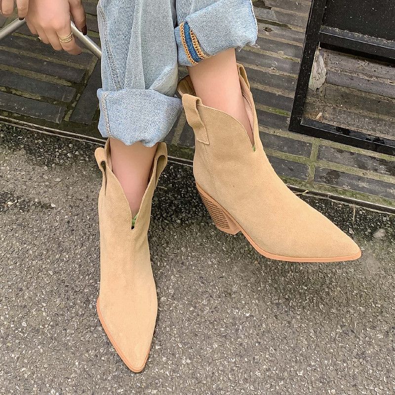 Claret Dames Puntige Neus Laarzen - Beige Zonder vacht