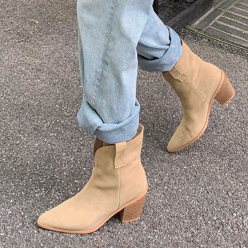 Claret Dames Puntige Neus Laarzen - Beige Zonder vacht