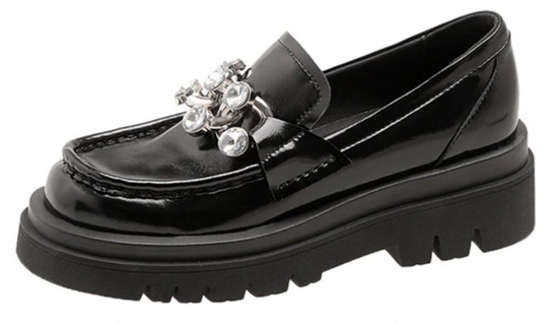 Clarex Platte Leren Platform Schoenen - Zwart