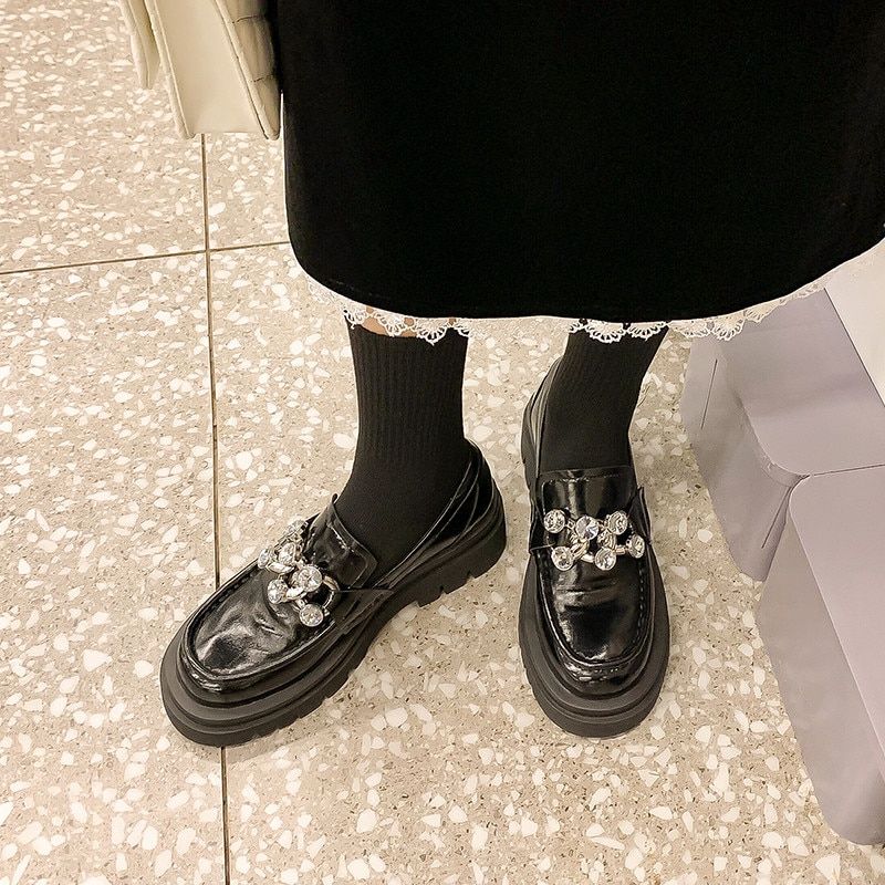 Clarex Platte Leren Platform Schoenen - Zwart