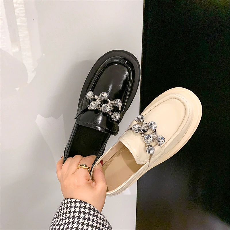 Clarex Platte Leren Platform Schoenen - Zwart