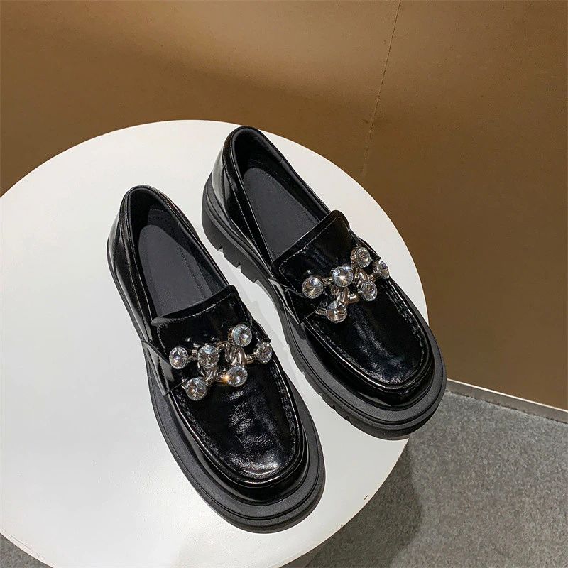 Clarex Platte Leren Platform Schoenen - Zwart